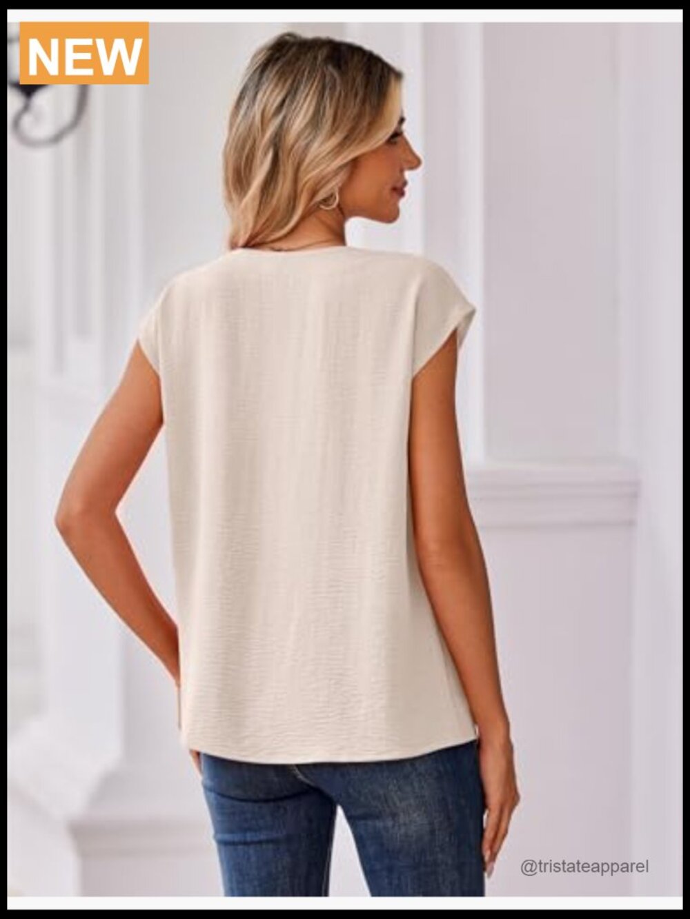Cap Sleeve Textured V Neck Blouse Business Casual - Picture 6 of 7